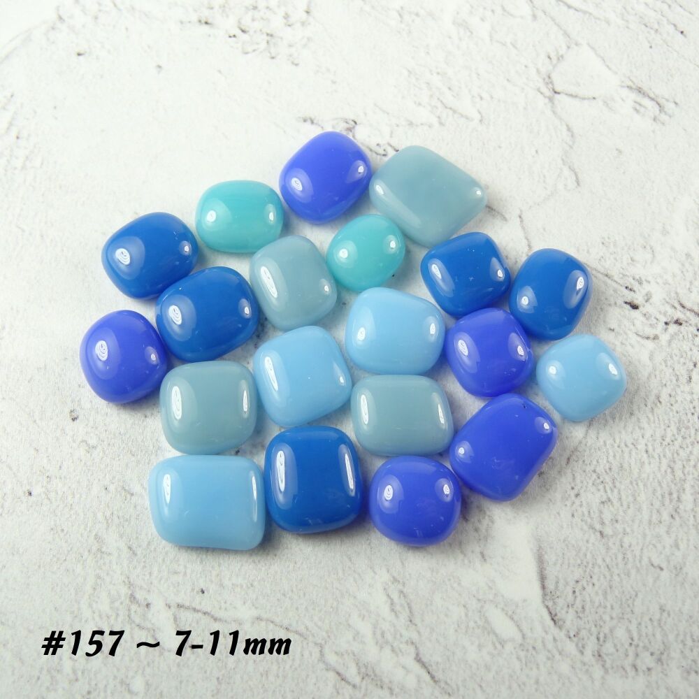 20 handcrafted fused glass blue cabochons, perfect for arts, crafts, mosaics & jewellery making (#157)