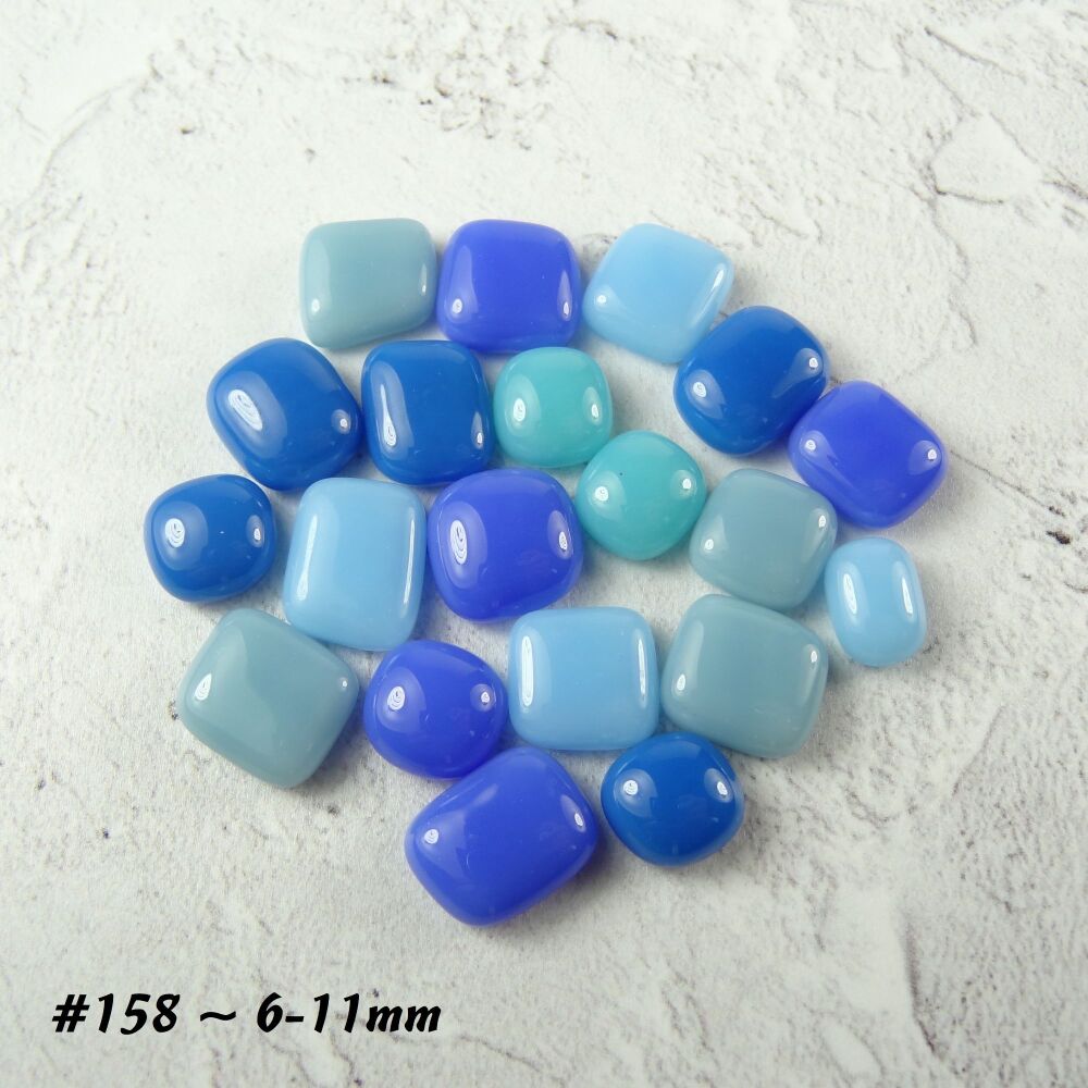 20 handcrafted fused glass blue cabochons, perfect for arts, crafts, mosaics & jewellery making (#158)