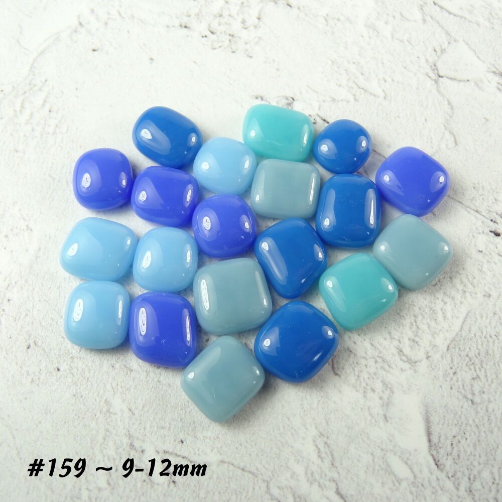 Handcrafted fused glass blue cabochons for arts, crafts, mosaics jewellery