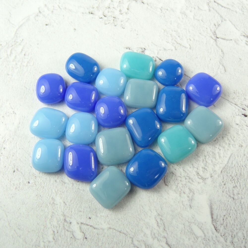 20 handcrafted fused glass blue cabochons, perfect for arts, crafts, mosaics & jewellery making (#159)