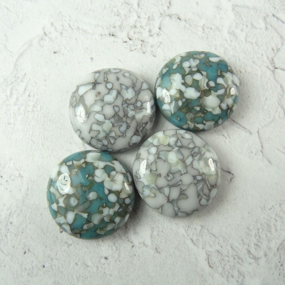 4 handcrafted fused glass 2.1cm disc/coin cabochons, perfect for jewellery making or crafting - blue grey white (#165)