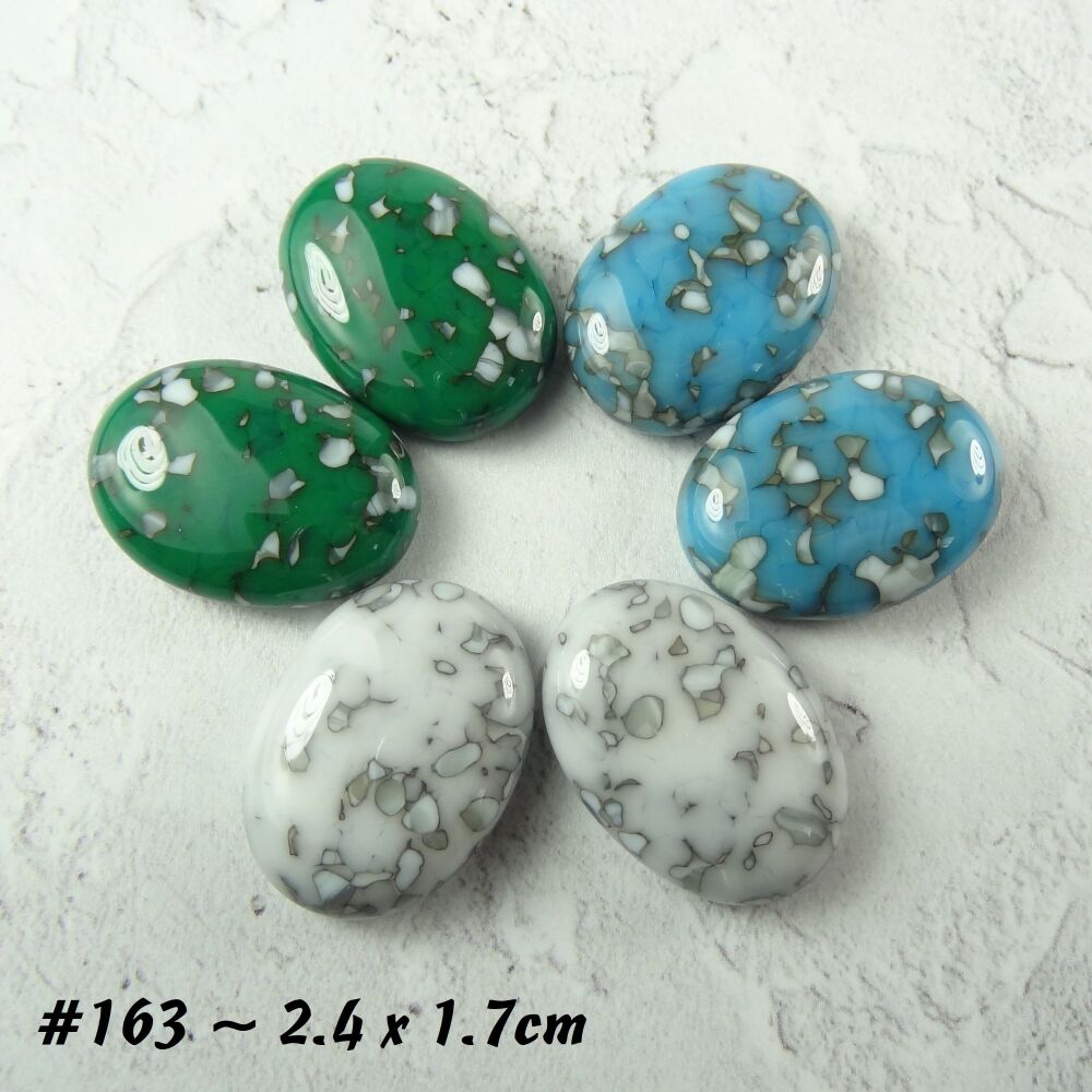 Blue green grey fused glass oval cabochons jewellery mosaic art