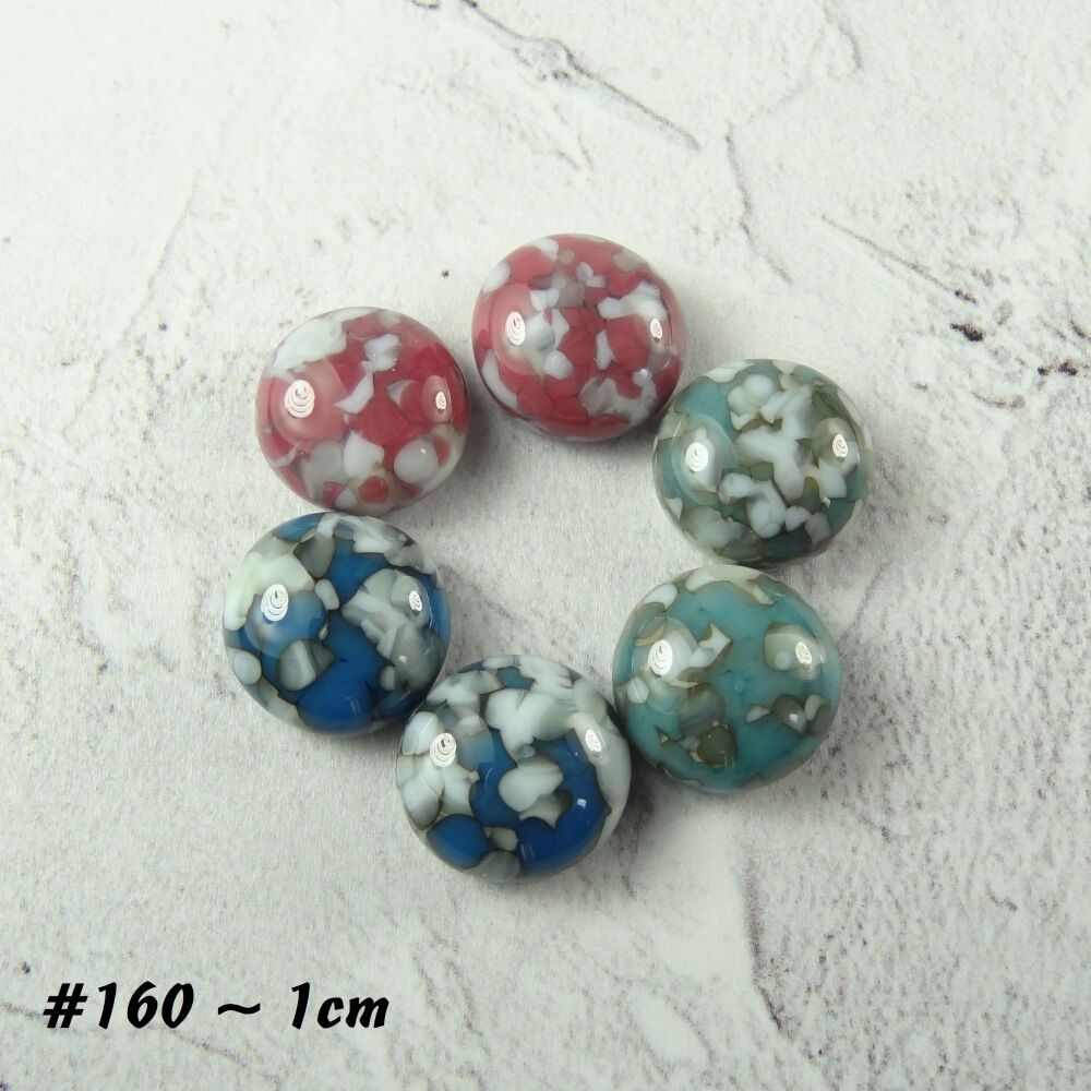 6 handcrafted fused glass 1cm round/spot/dot cabochons, perfect for jewellery making or crafting - blue turquoise pink (#160)