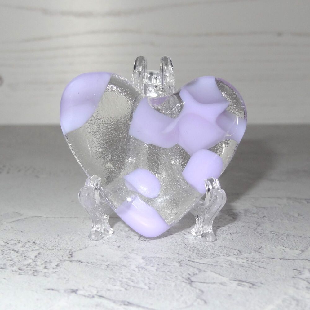 Handcrafted purple fused glass heart with a stand - 5 cm (+/-) heart (#101)