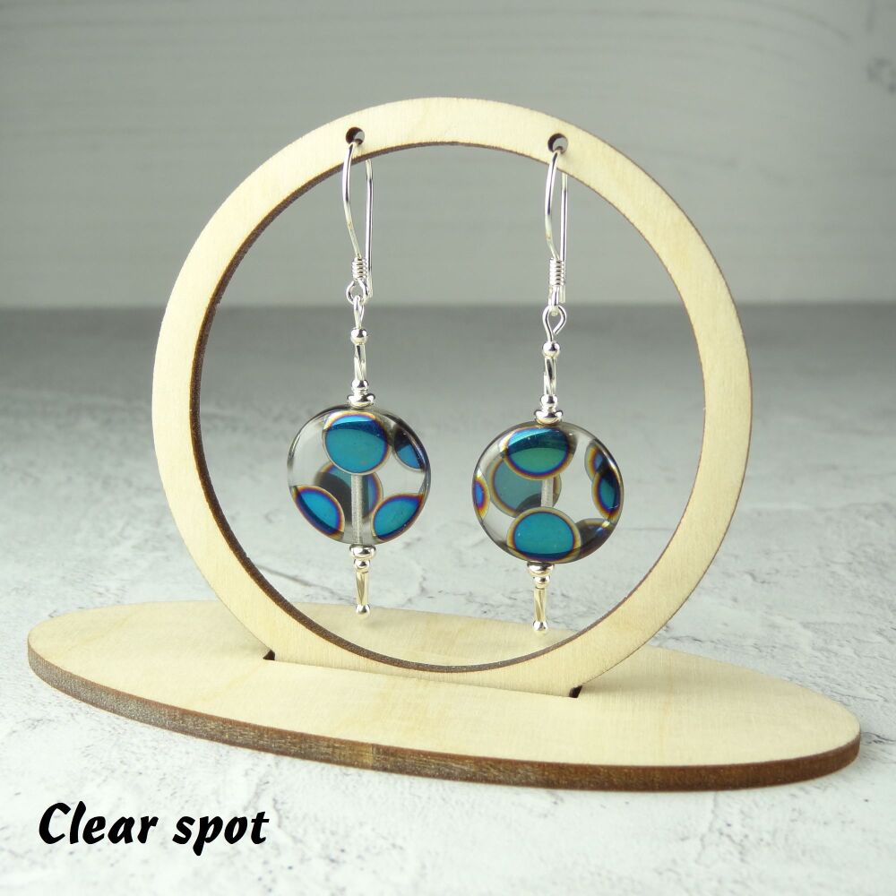 Sterling silver multi-coloured Czech glass disc/coin shaped drop earrings