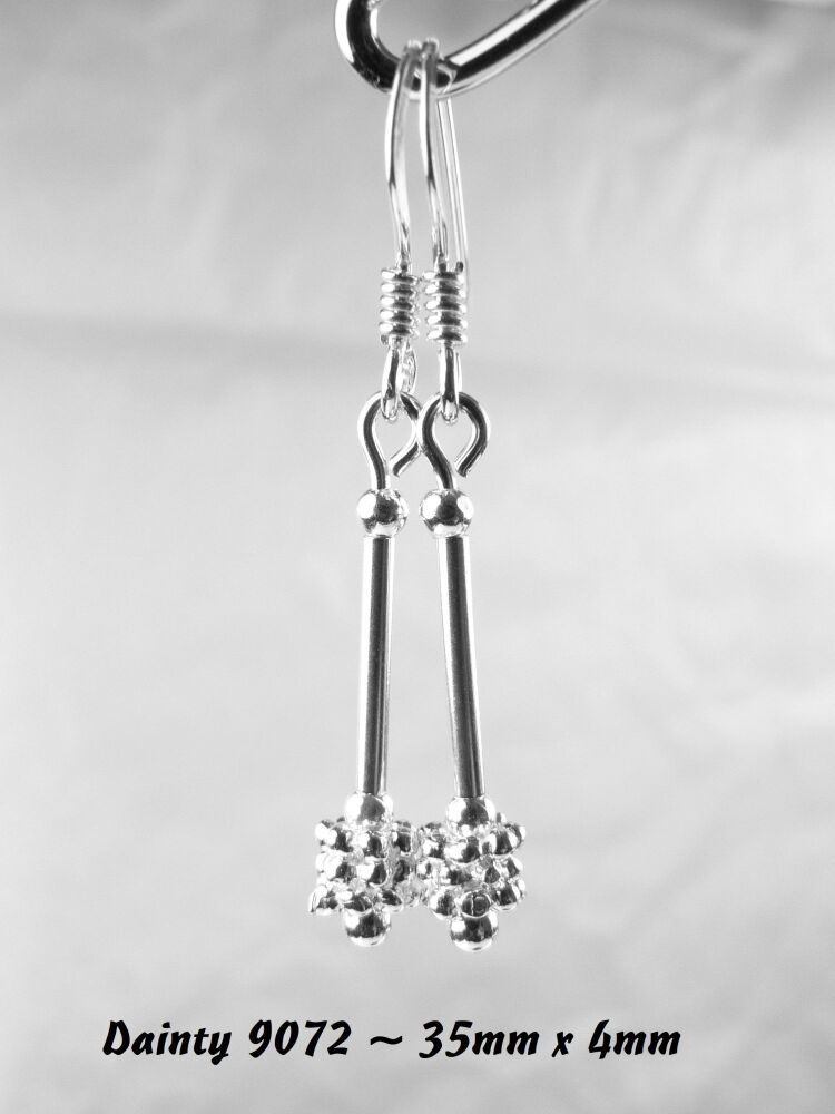 Sterling silver drop earrings, on either fish or kidney wires, in a gift box - daisies with 10mm tubes (9072)