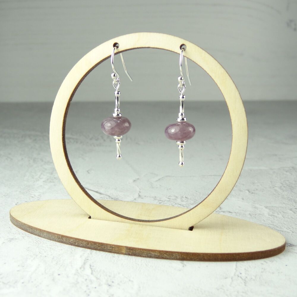 Purple Plum Jade rondelle semi-precious stone sterling silver earrings