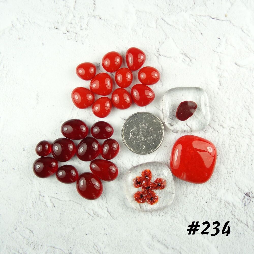 Art glass cabochons jewellery making arts crafts mosaics red