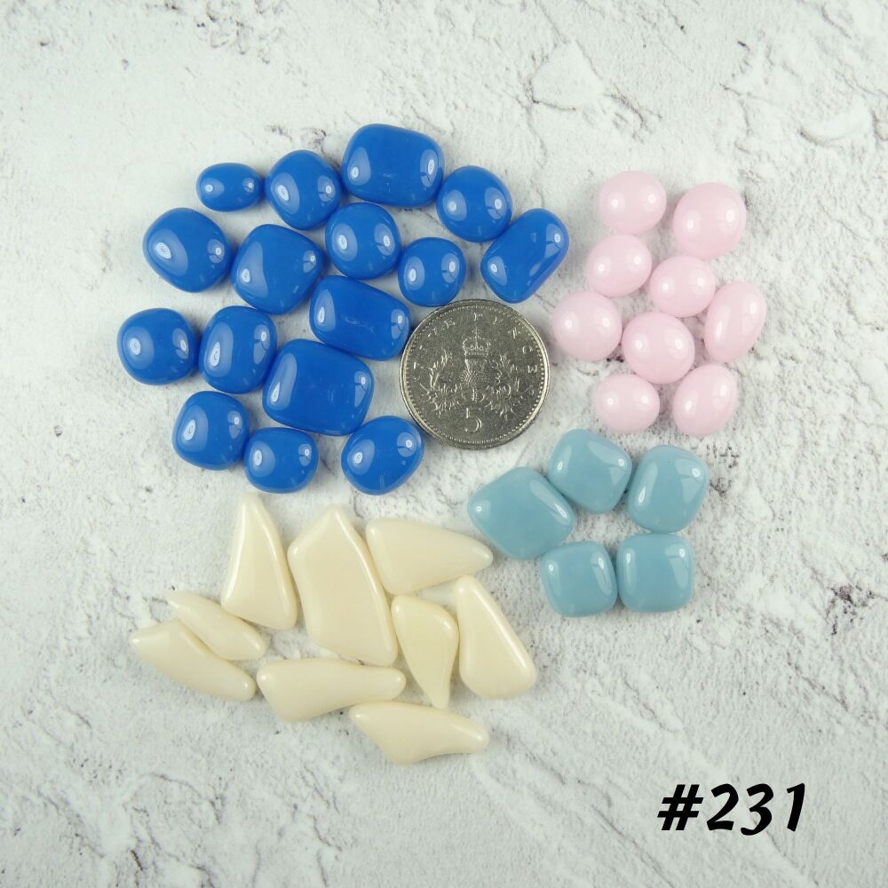 25g art glass cabochons, for jewellery making, arts, crafts, mosaics, craft supplies - handcrafted - blue pink cream (#231)