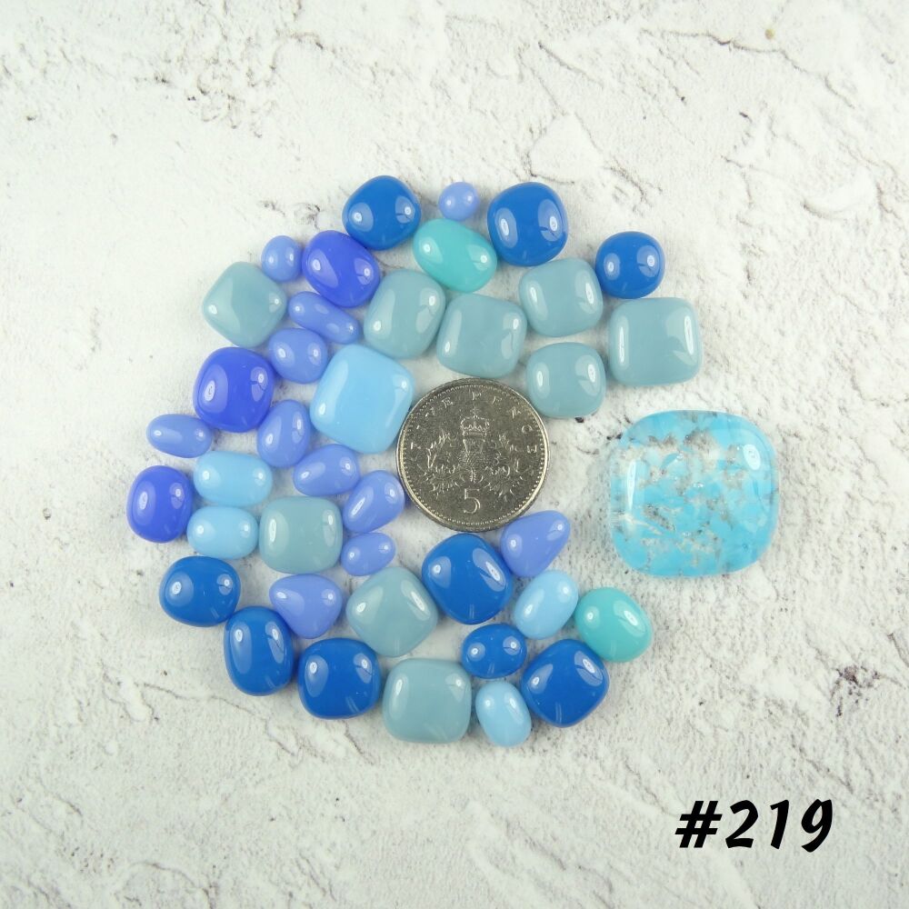 (#219) 25g art glass cabochons, for jewellery making, arts, crafts, mosaics, craft supplies - handcrafted - mixed blue