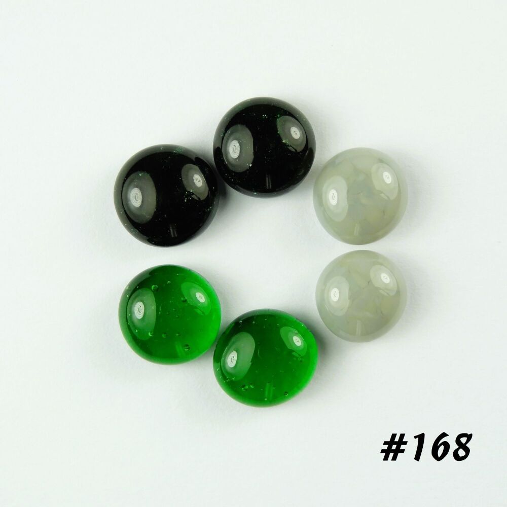 Set of 3 pairs (6 total) handcrafted unique art glass cabochons (1cm) in grey green, craft supplies for jewellery making crafting (#168)