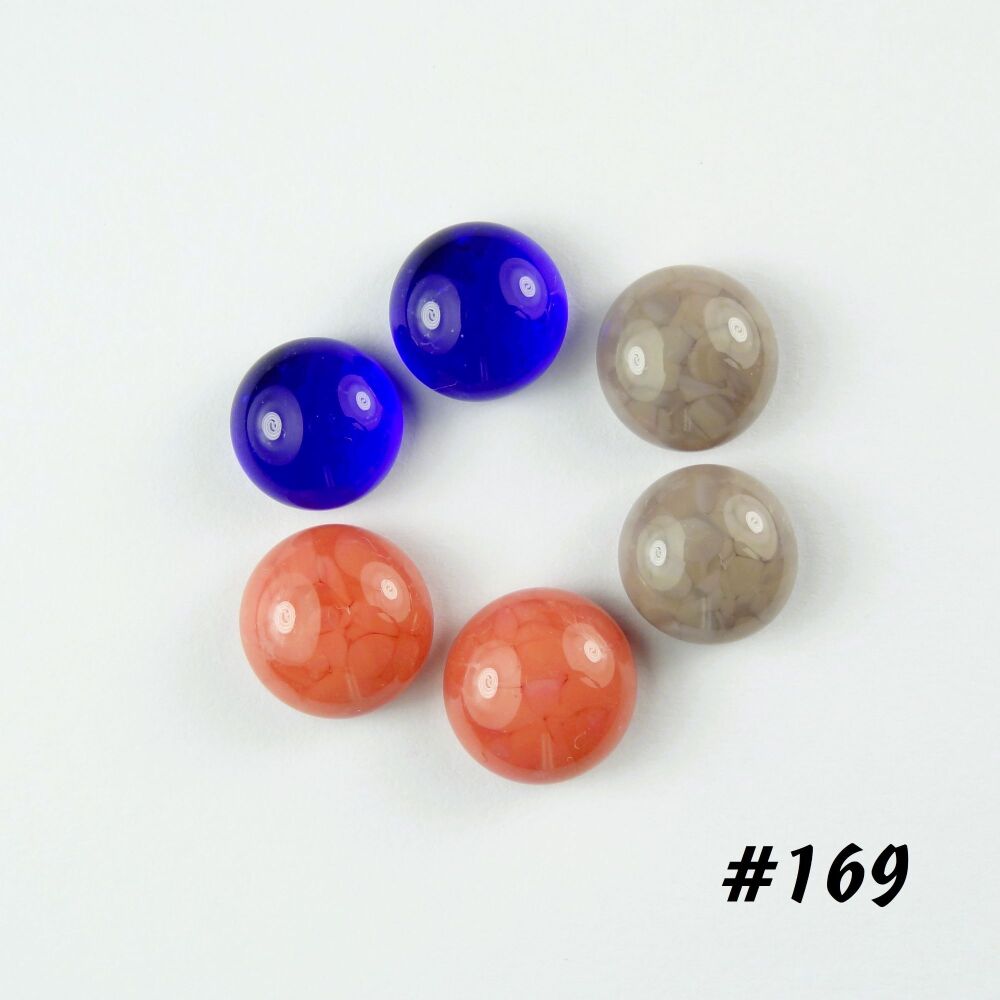 Set of 3 pairs (6 total) handcrafted unique art glass cabochons (1cm) in pink grey blue, craft supplies for jewellery making crafting (#169)