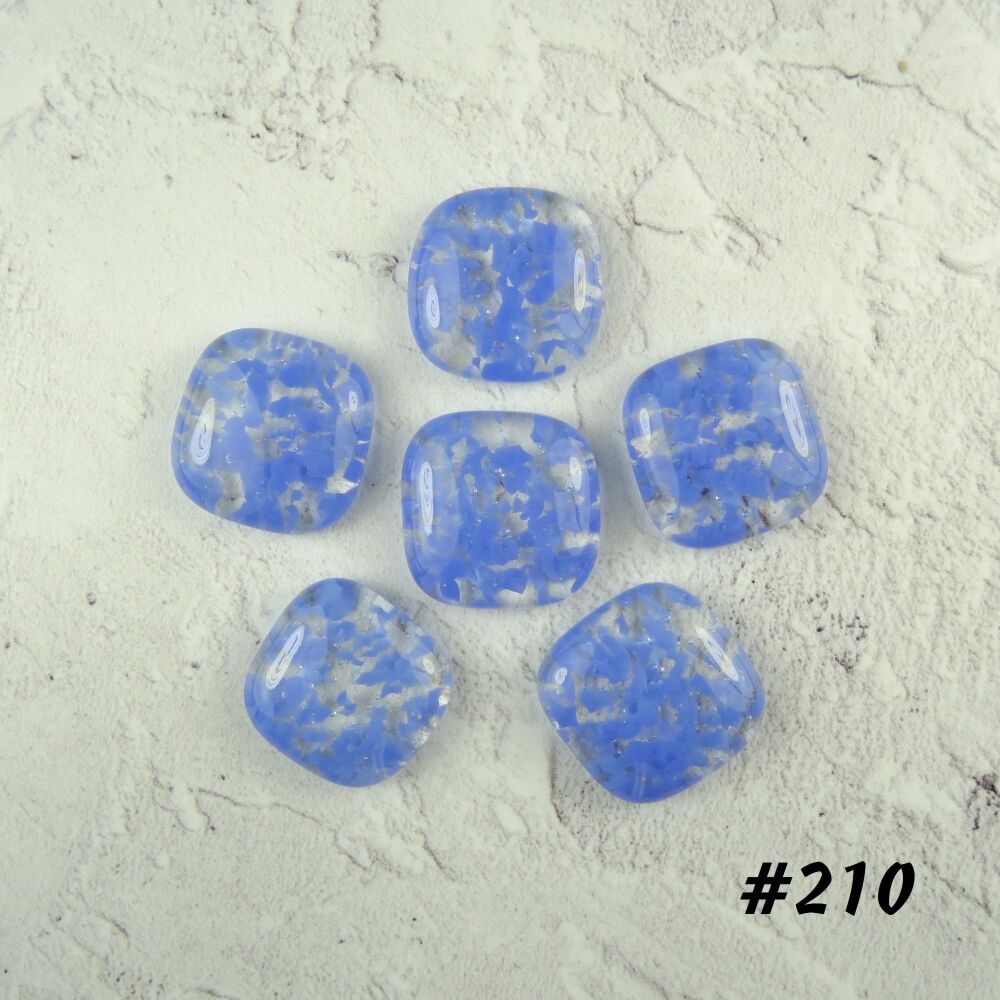(#210) 6 art glass cabochons, jewellery making, wire wrapping, arts, crafts, mosaics, craft supplies, each 1.9cm (+/-), blue speckled