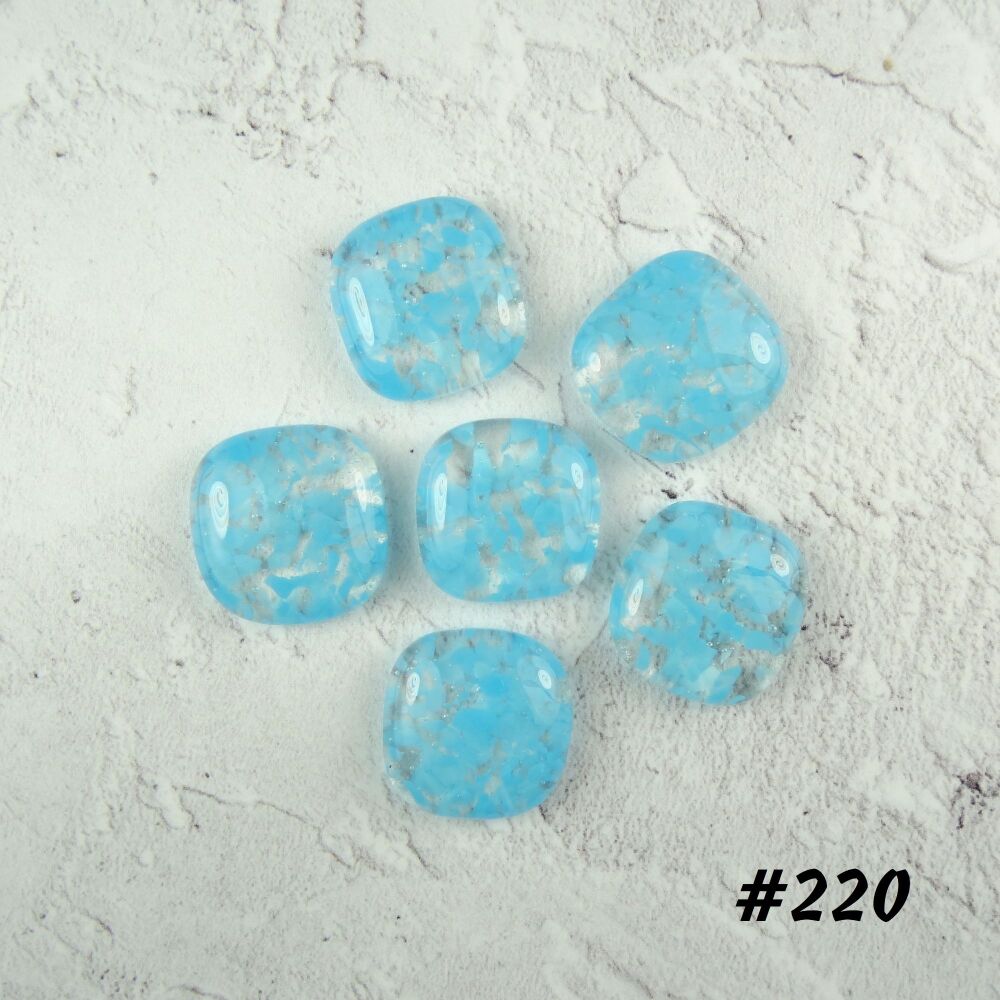 (#220) 6 art glass cabochons, jewellery making, wire wrapping, arts, crafts, mosaics, craft supplies, each 1.9cm (+/-), blue speckled