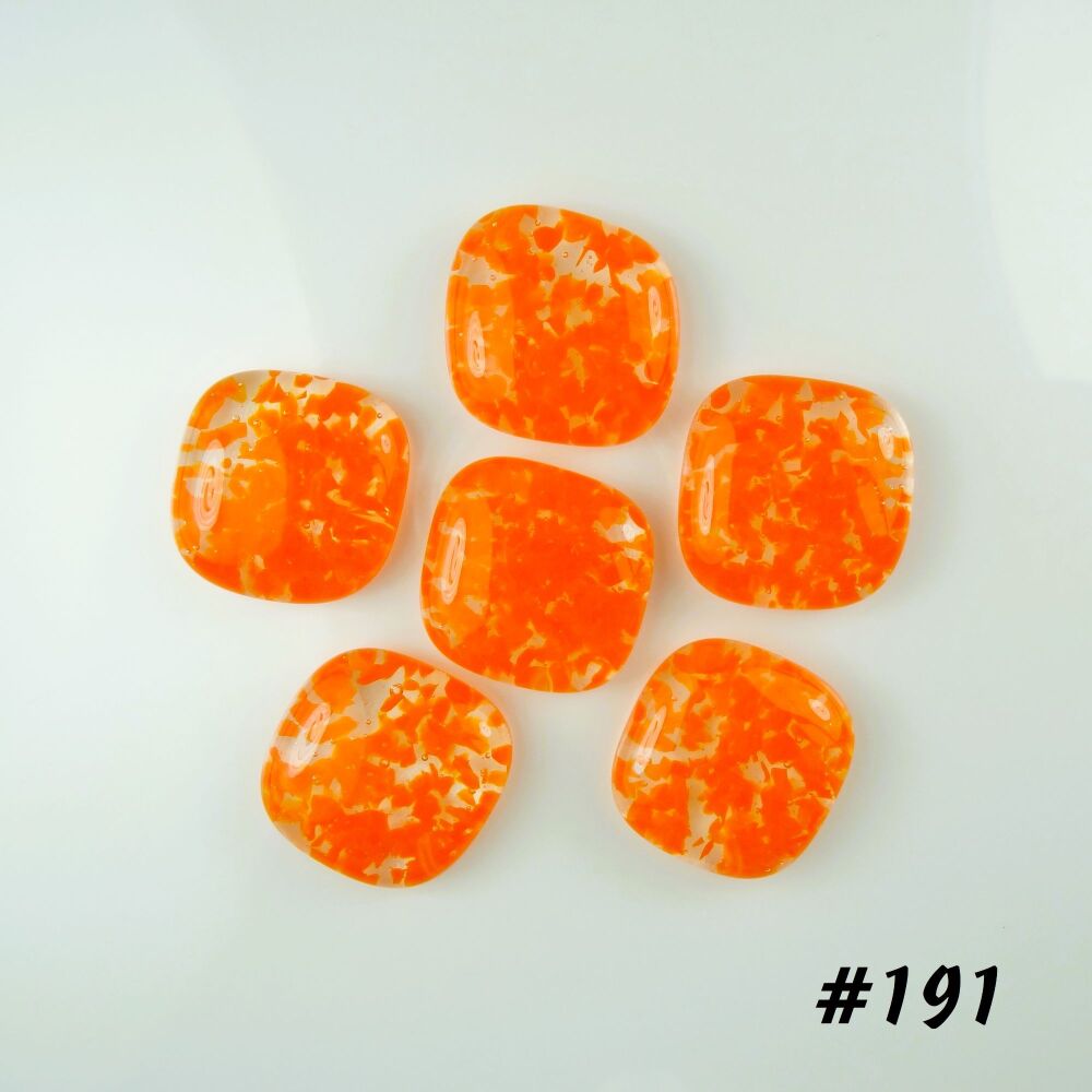 6 art glass cabochons, jewellery making, wire wrapping, arts, crafts, mosaics, craft supplies, each 1.9cm (+/-), orange speckled (#191)