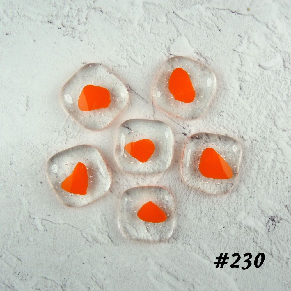 6 art glass cabochons, jewellery making, wire wrapping, arts, crafts, mosaics, craft supplies, each 1.9cm (+/-), orange spotted (#230)