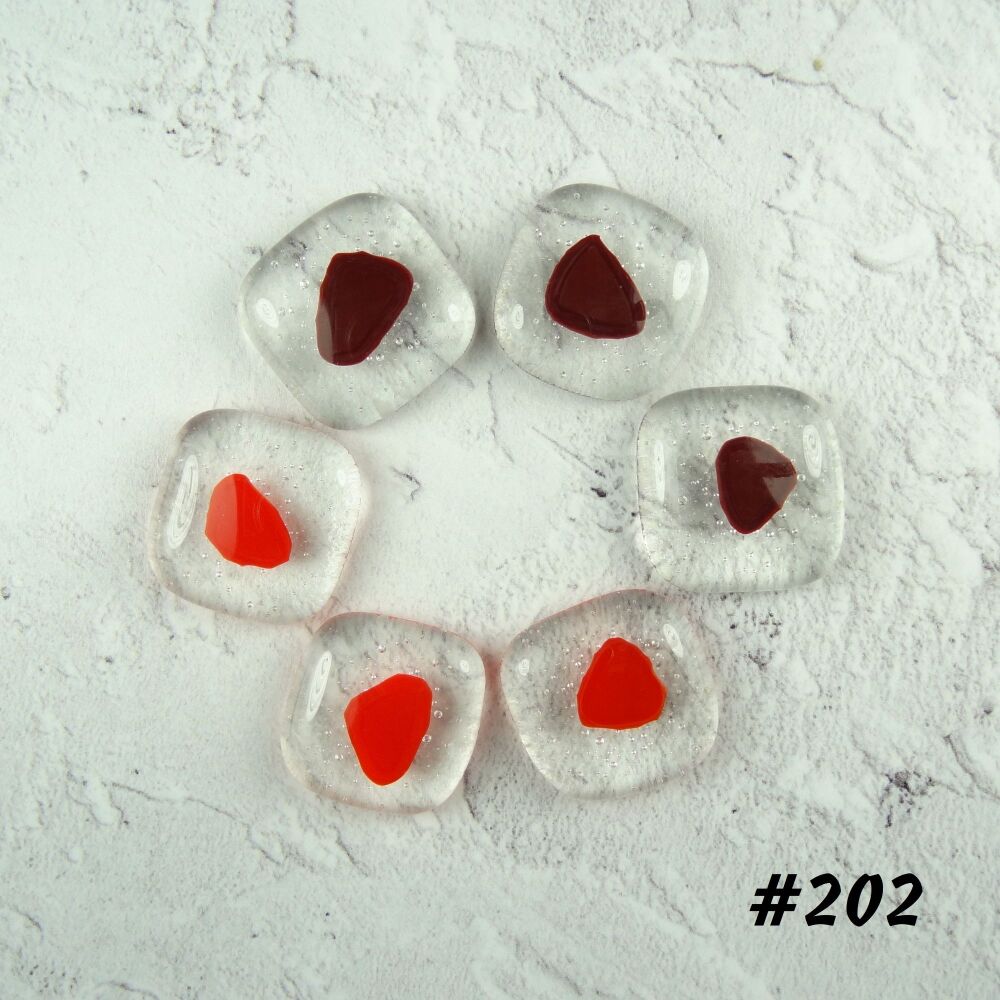 6 art glass cabochons, jewellery making, wire wrapping, arts, crafts, mosaics, craft supplies, each 2cm (+/-), red spotted (#202)