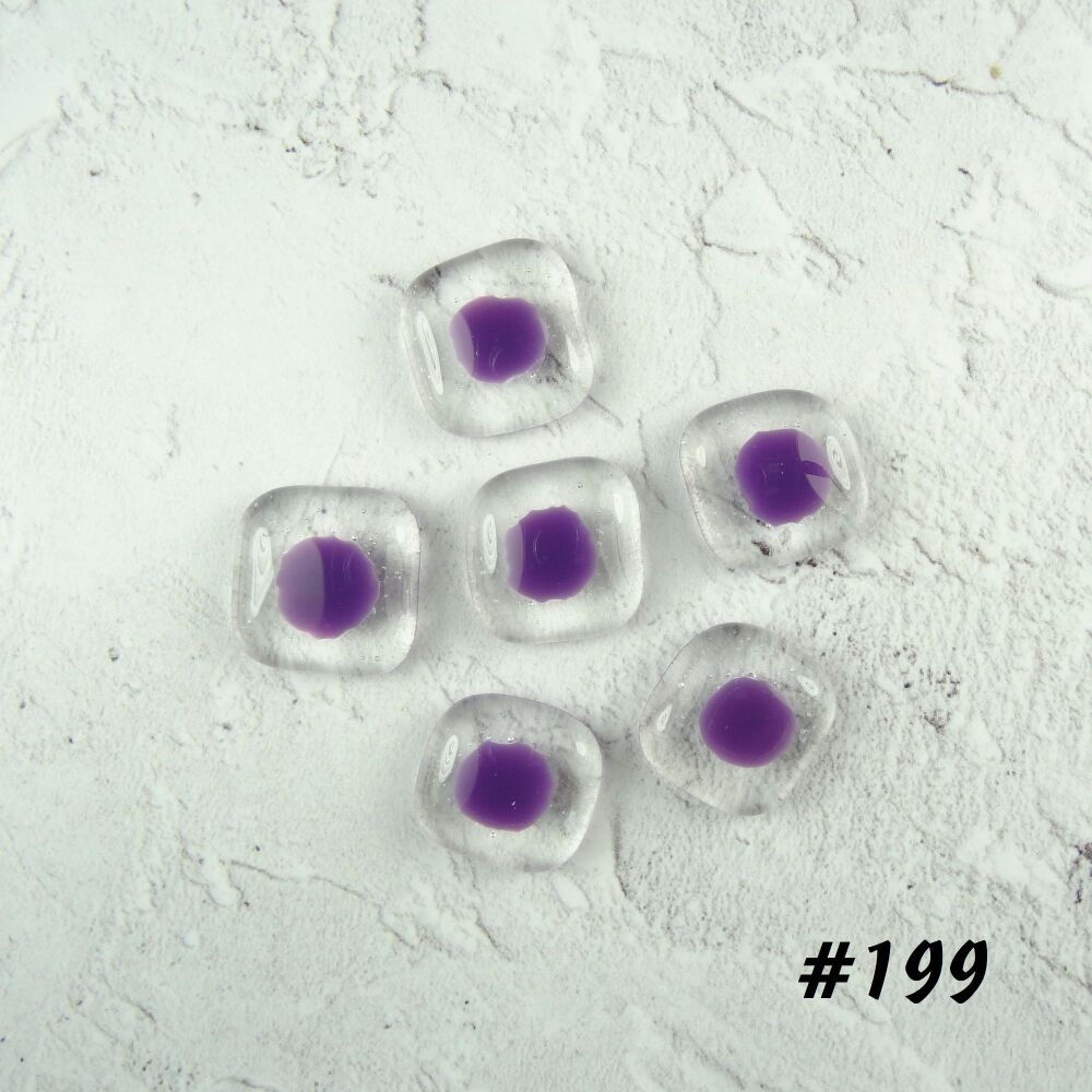 (#199) 6 art glass cabochons, jewellery making, wire wrapping, arts, crafts, mosaics, craft supplies, each 1.6cm (+/-), purple spotted