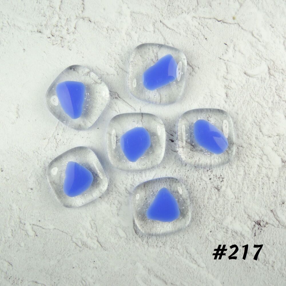 (#217) 6 art glass cabochons, jewellery making, wire wrapping, arts, crafts, mosaics, craft supplies, each 2cm (+/-), blue spotted