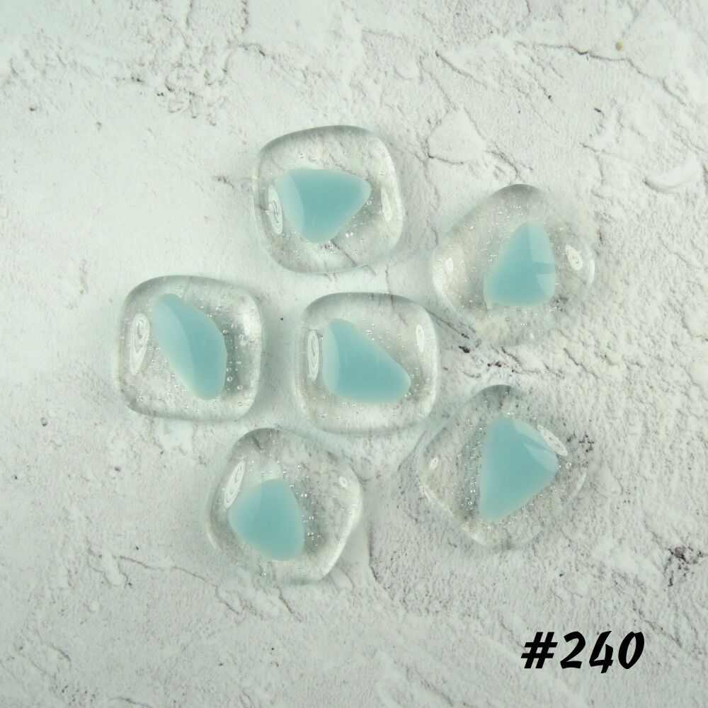 (#240) 6 art glass cabochons, jewellery making, wire wrapping, arts, crafts, mosaics, craft supplies, each 2cm (+/-), blue spotted