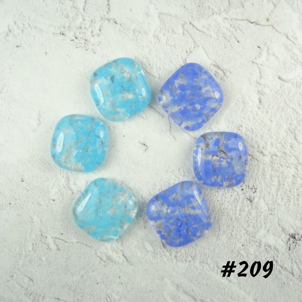 (#209) 6 art glass cabochons, jewellery making, wire wrapping, arts, crafts, mosaics, craft supplies, each 1.9cm (+/-), blue speckled