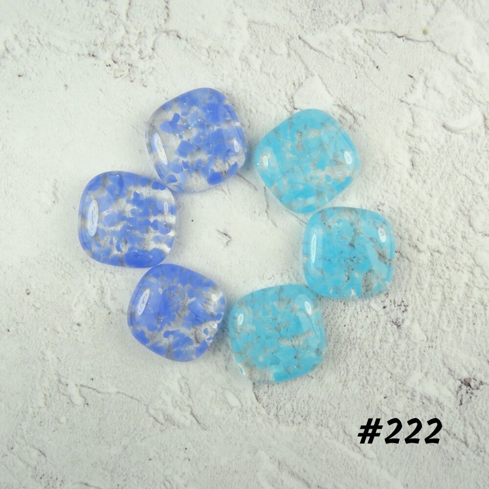 6 art glass cabochons, jewellery making, wire wrapping, arts, crafts, mosaics, craft supplies, each 1.9cm (+/-), blue speckled (#222)