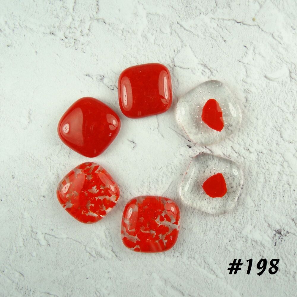 6 art glass cabochons, jewellery making, wire wrapping, arts, crafts, mosaics, craft supplies, each 1.8-2cm (+/-), red mixed (#198)