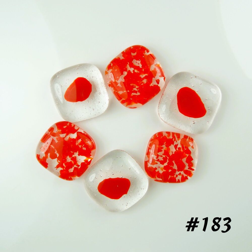 (#183) 6 art glass cabochons, jewellery making, wire wrapping, arts, crafts, mosaics, craft supplies, each 1.9-2.1cm (+/-), red mixed