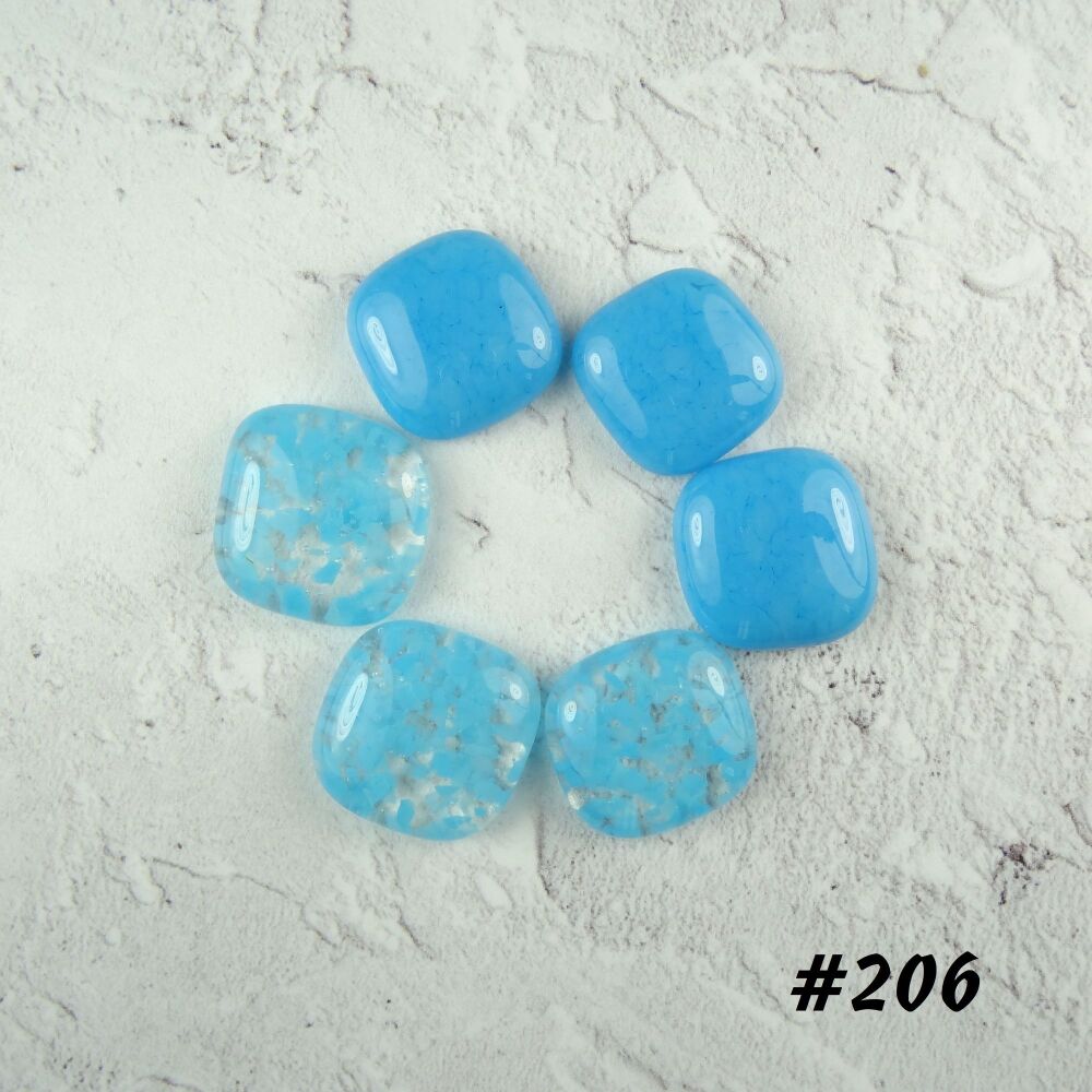 (#206) 6 art glass cabochons, jewellery making, wire wrapping, arts, crafts, mosaics, craft supplies, each 1.8-2cm (+/-), blue mixed