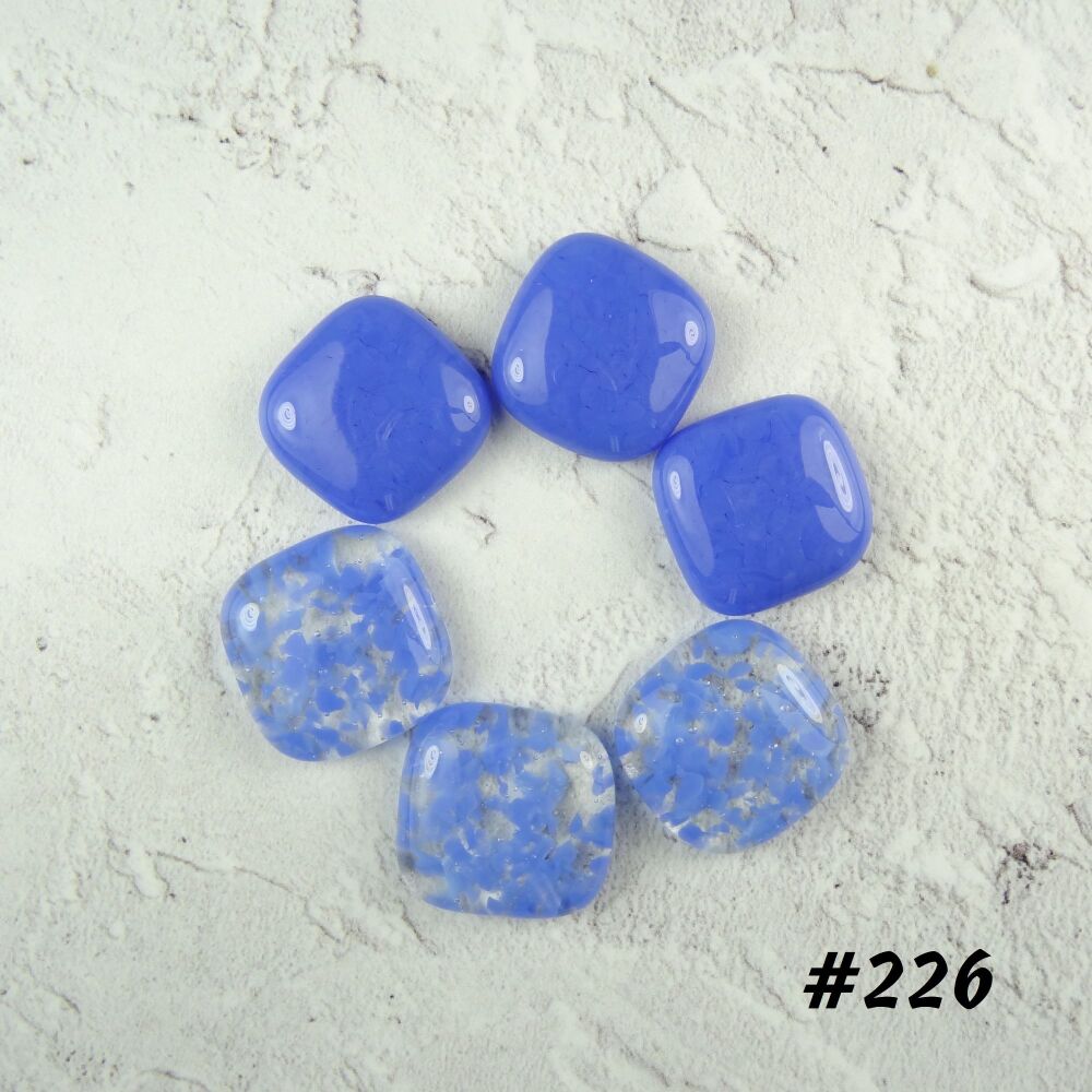 (#226) 6 art glass cabochons, jewellery making, wire wrapping, arts, crafts, mosaics, craft supplies, each 1.9-2cm (+/-), blue mixed