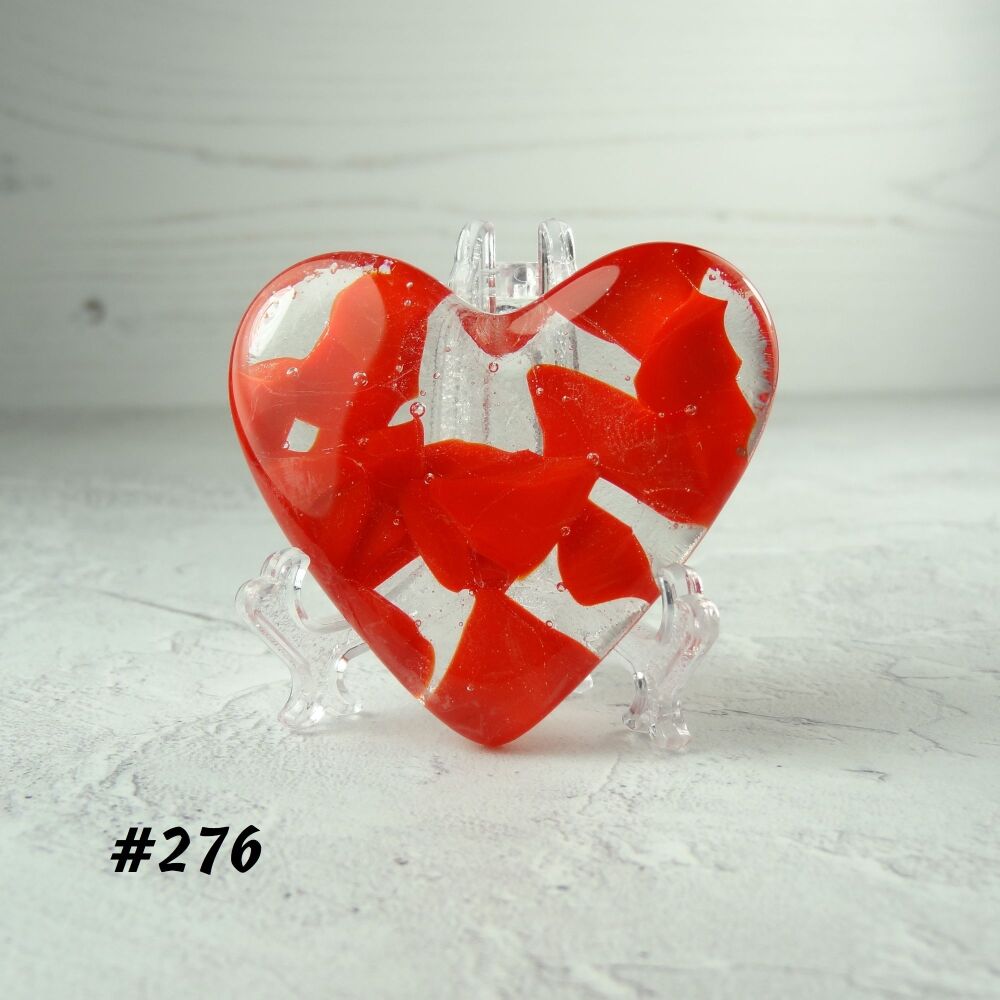 Handcrafted red fused glass heart with a stand - 5 cm (+/-) heart (#276)