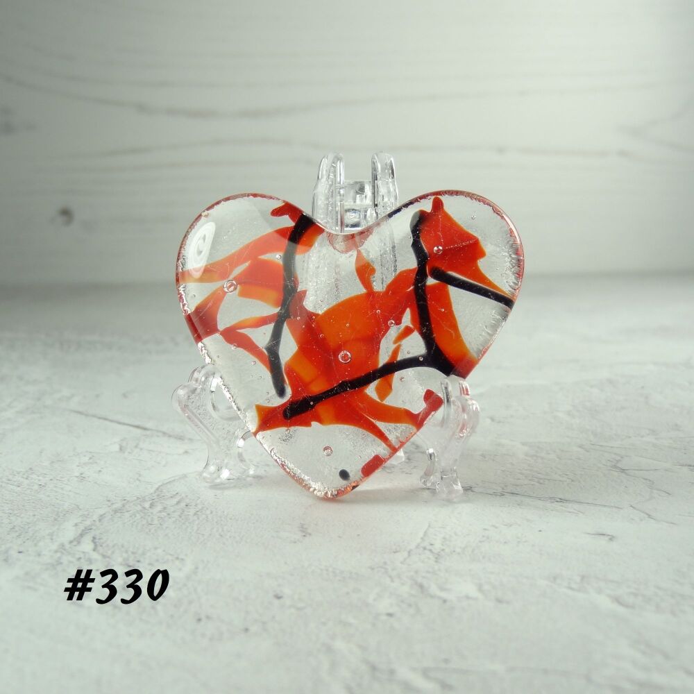 Handcrafted red & black fused glass heart with a stand - 5 cm (+/-) heart (#330)