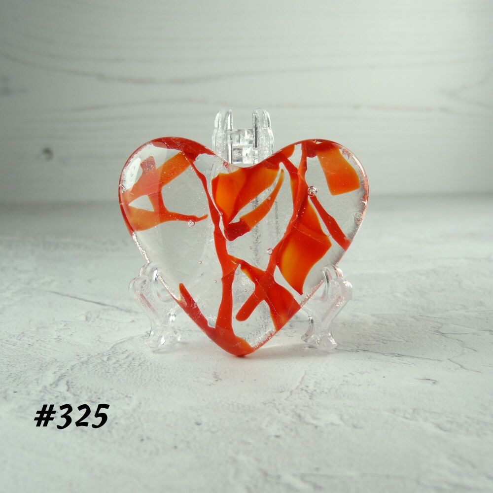 Handcrafted red fused glass heart with a stand - 5 cm (+/-) heart (#325)