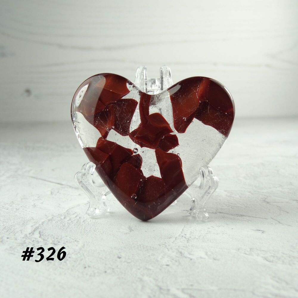 Handcrafted red fused glass heart with a stand - 5 cm (+/-) heart (#326)