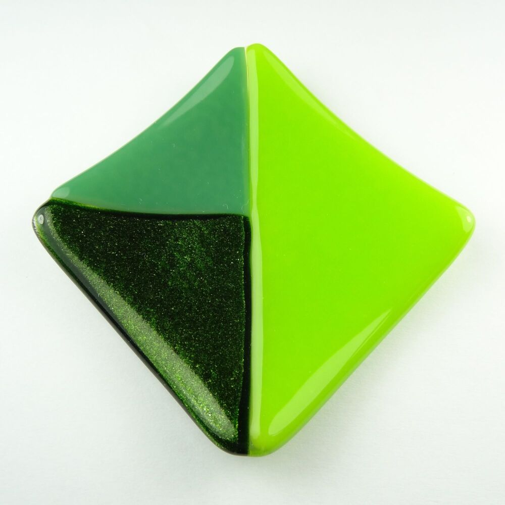 Handcrafted green fused glass shallow trinket dish, tea light holder, or ornament to display  (#35)