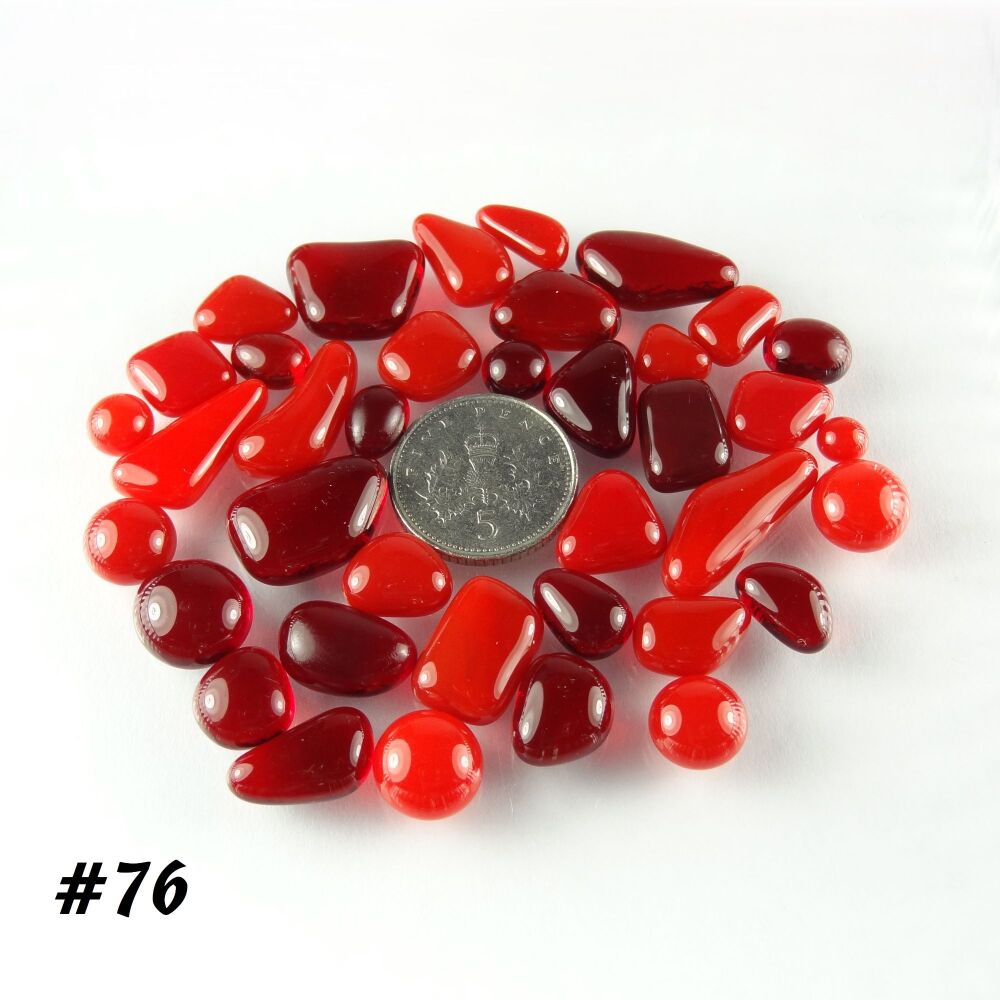 (#76) 25g art glass cabochons, for jewellery making, arts, crafts, mosaics, craft supplies - handcrafted - red