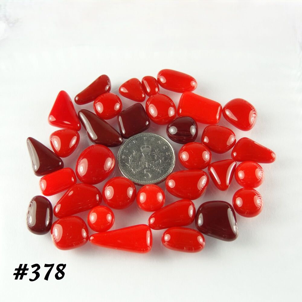 (#378) 25g art glass cabochons, for jewellery making, arts, crafts, mosaics, craft supplies - handcrafted - red
