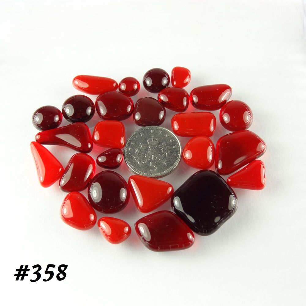 (#358) 25g art glass cabochons, for jewellery making, arts, crafts, mosaics, craft supplies - handcrafted - red