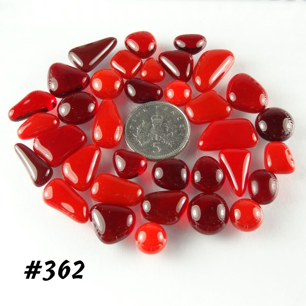 (#362) 25g art glass cabochons, for jewellery making, arts, crafts, mosaics, craft supplies - handcrafted - red