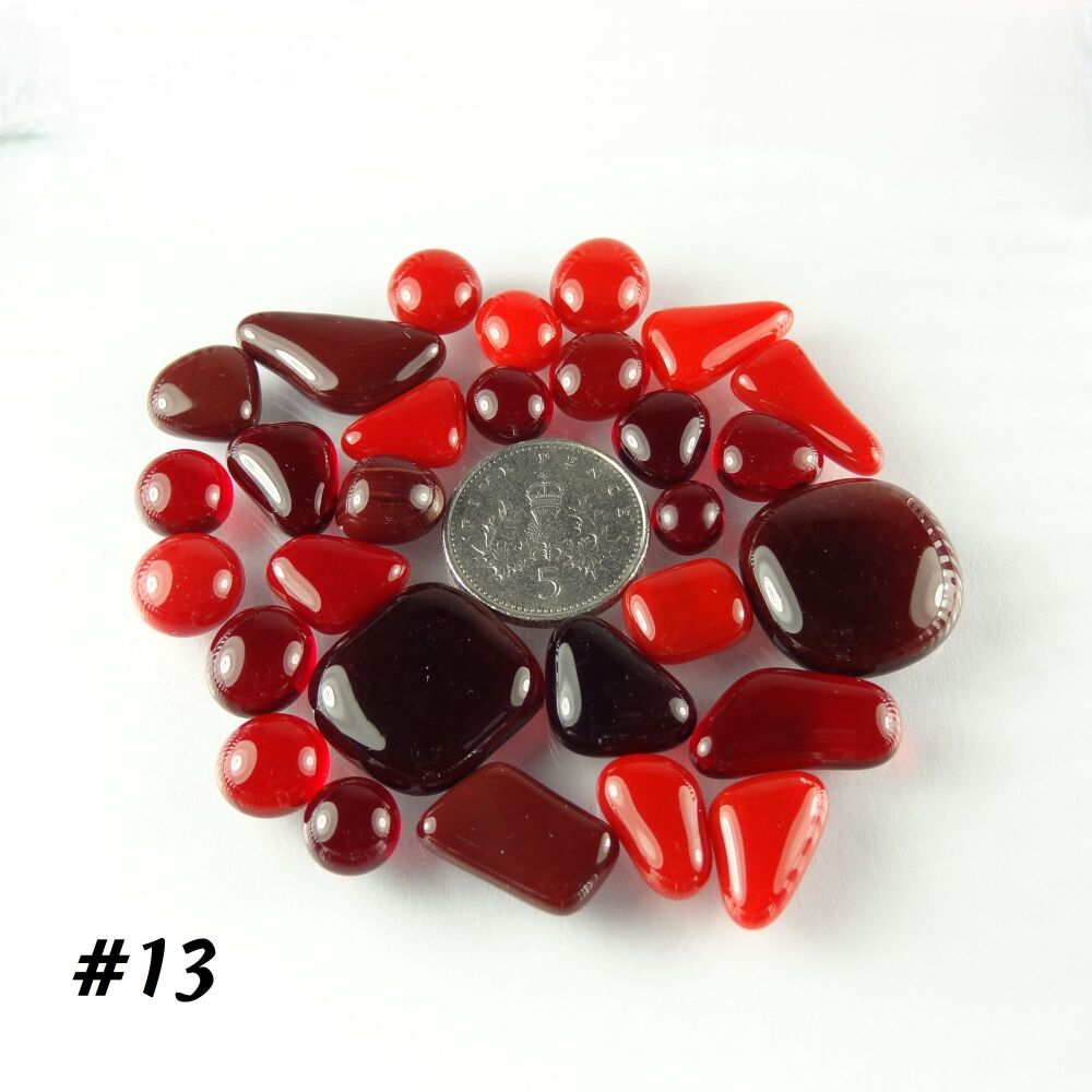 (#13) 25g art glass cabochons, for jewellery making, arts, crafts, mosaics, craft supplies - handcrafted - red