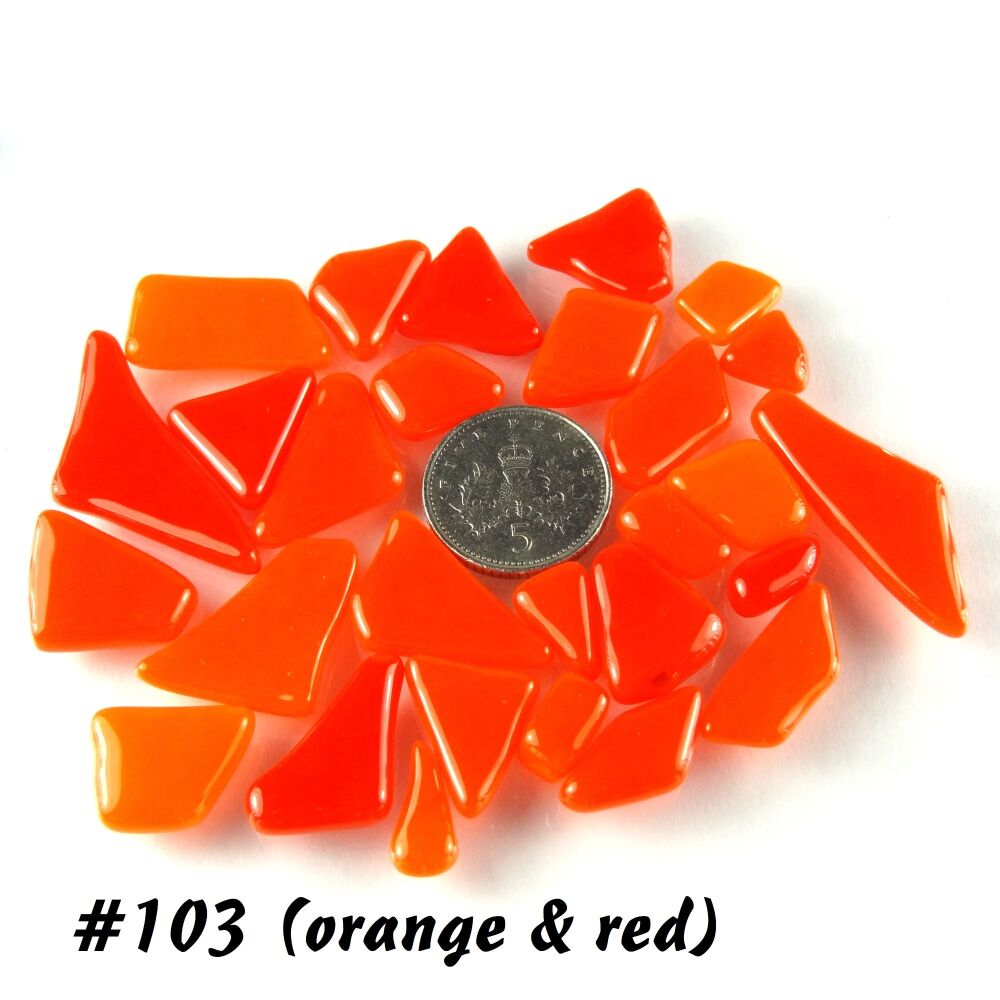 25g art glass cabochons, for jewellery making, arts, crafts, mosaics, craft supplies - handcrafted - orange & red (#103)