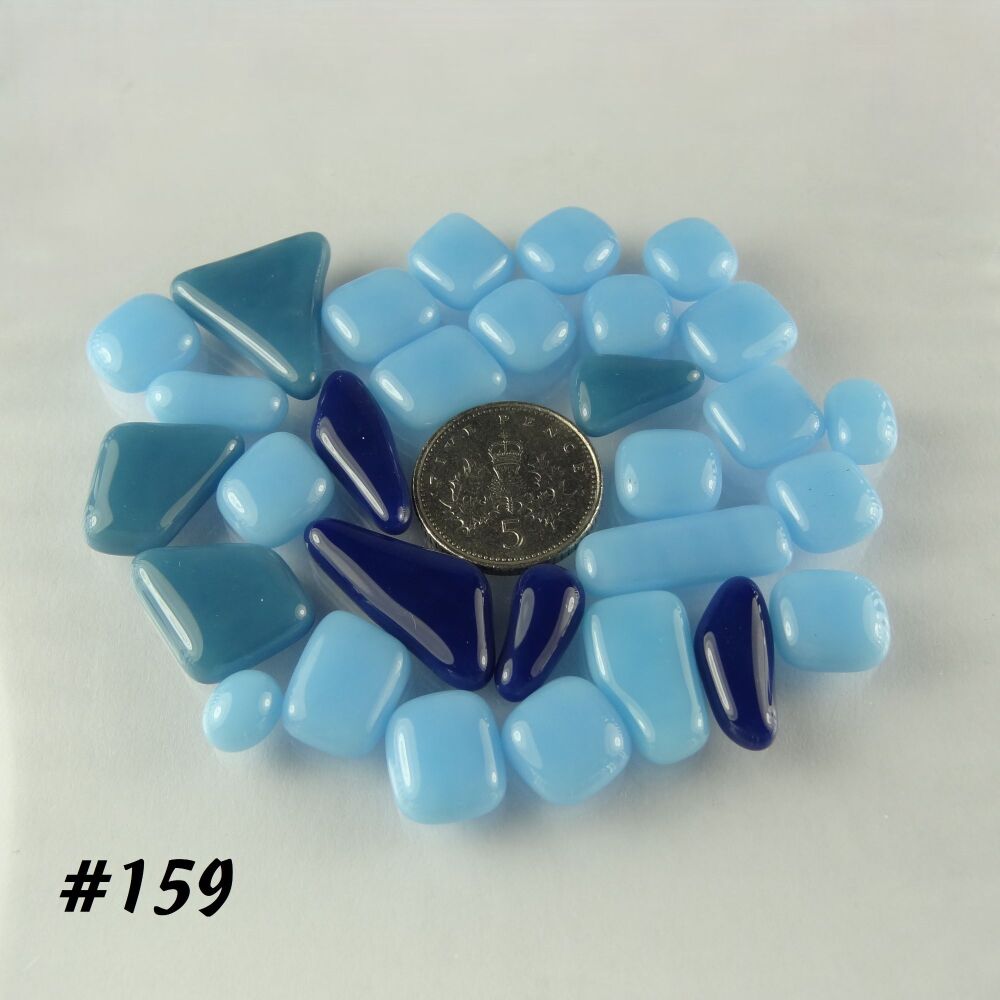 (#159) 25g art glass cabochons, for jewellery making, arts, crafts, mosaics, craft supplies - handcrafted - blue