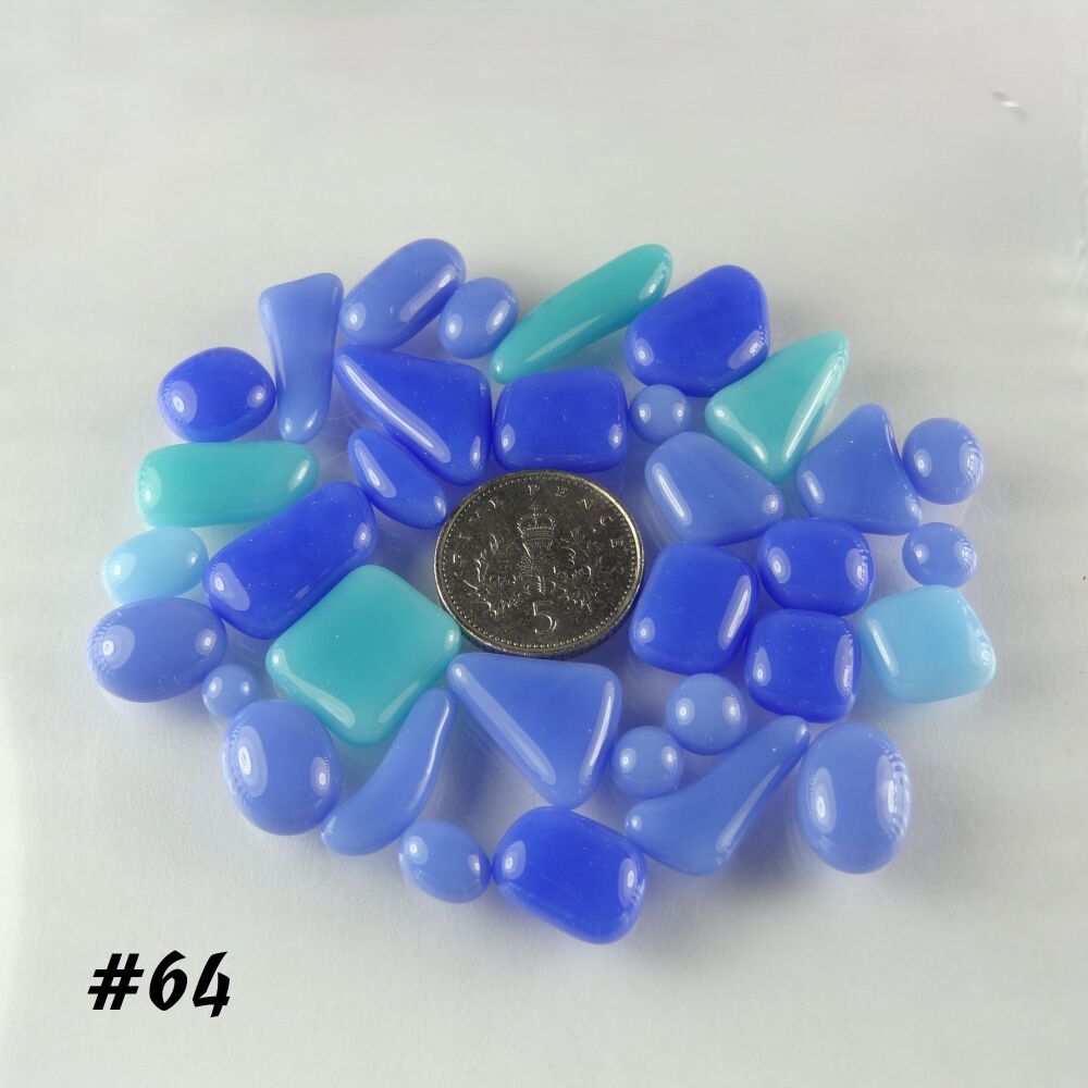 (#64) 25g art glass cabochons, for jewellery making, arts, crafts, mosaics, craft supplies - handcrafted - blue