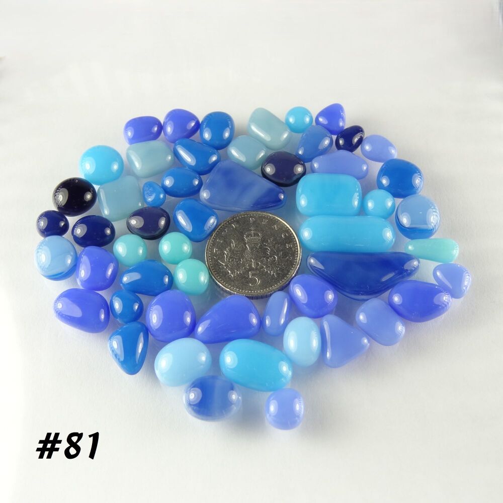 (#81) 25g art glass cabochons, for jewellery making, arts, crafts, mosaics, craft supplies - handcrafted - blue