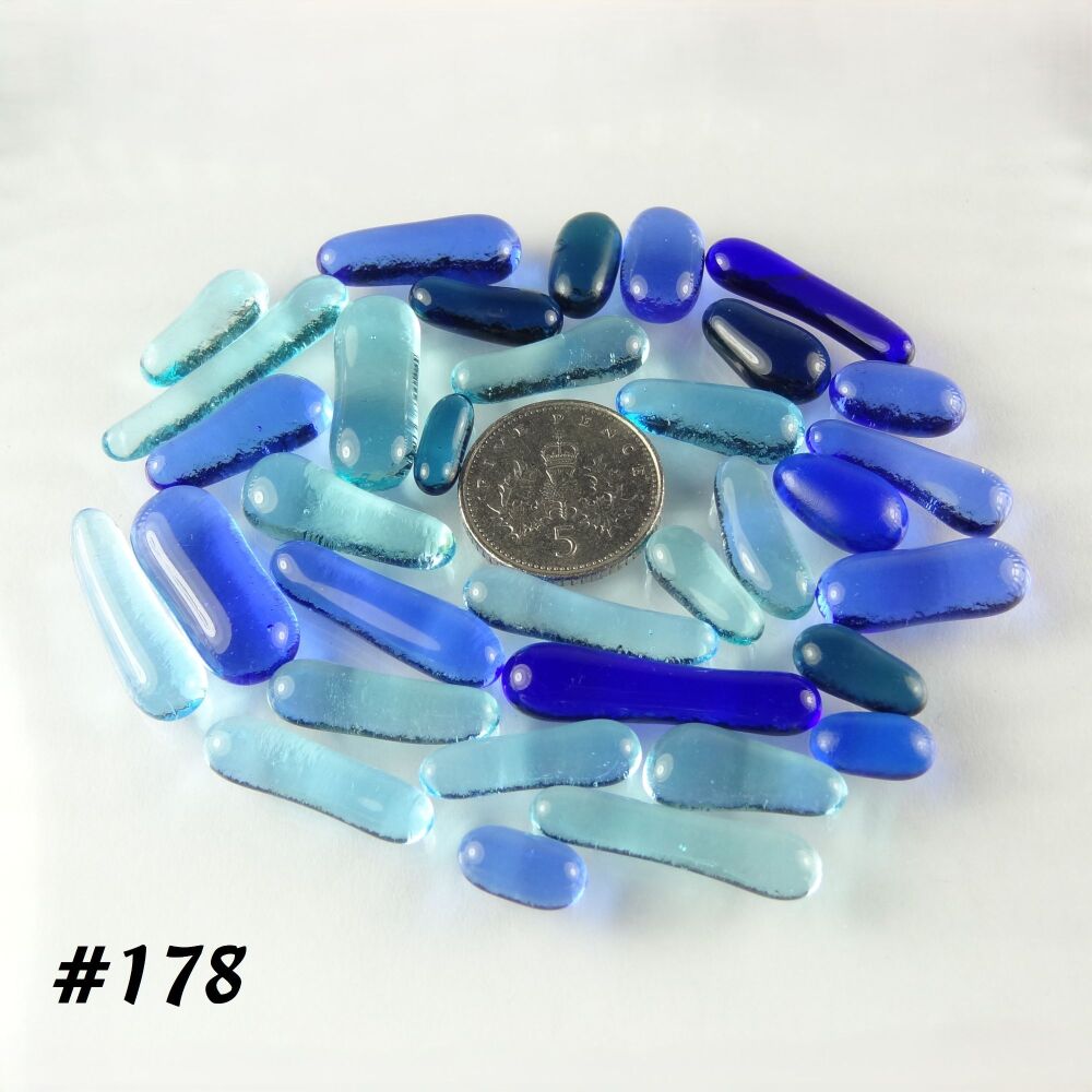 (#178) 25g art glass cabochons, for jewellery making, arts, crafts, mosaics, craft supplies - handcrafted - blue