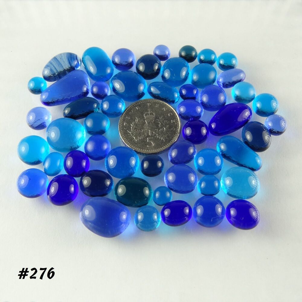(#276) 25g art glass cabochons, for jewellery making, arts, crafts, mosaics, craft supplies - handcrafted - blue