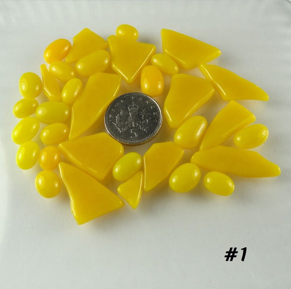(#1) 25g art glass cabochons, for jewellery making, arts, crafts, mosaics, craft supplies - handcrafted - yellow