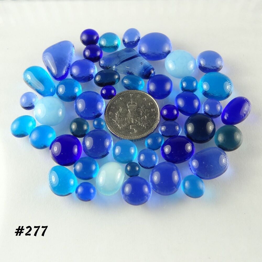 (#277) 25g art glass cabochons, for jewellery making, arts, crafts, mosaics, craft supplies - handcrafted - blue