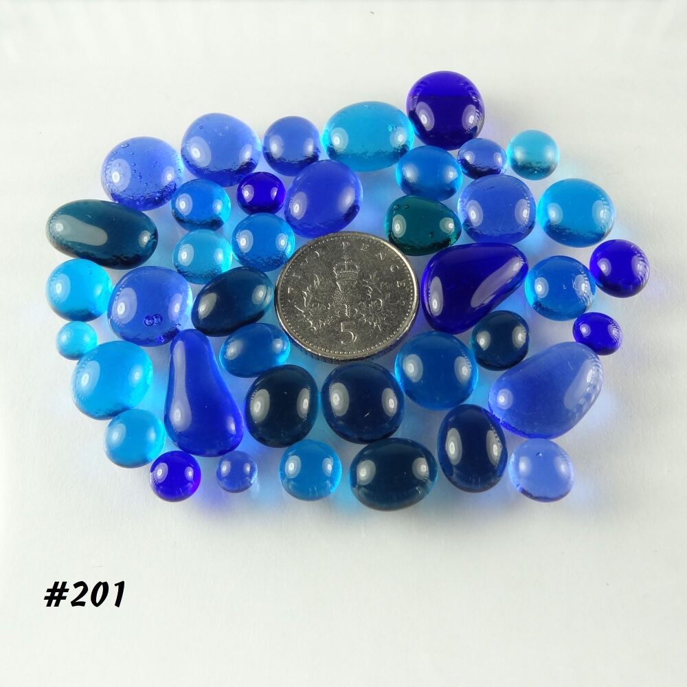 (#201) 25g art glass cabochons, for jewellery making, arts, crafts, mosaics, craft supplies - handcrafted - blue