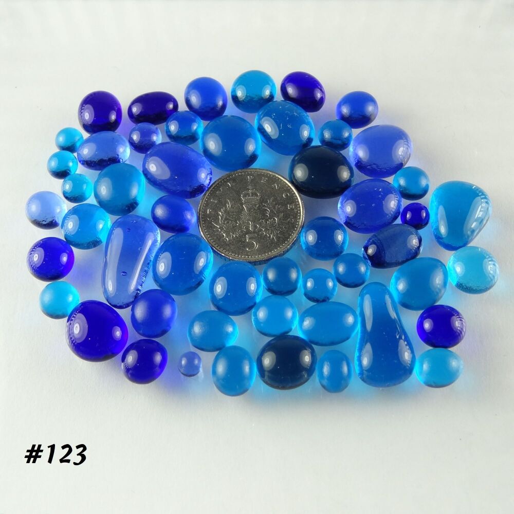 (#123) 25g art glass cabochons, for jewellery making, arts, crafts, mosaics, craft supplies - handcrafted - blue